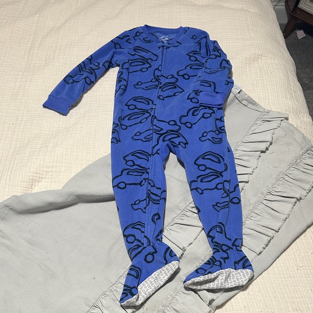 Carters Kids Blue Footed One-Piece Pajamas with Car Print